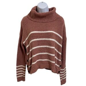 Moral Fiber NWT Pink Striped Turtleneck Sweater‎ Side Button Boho Cottagecore L
